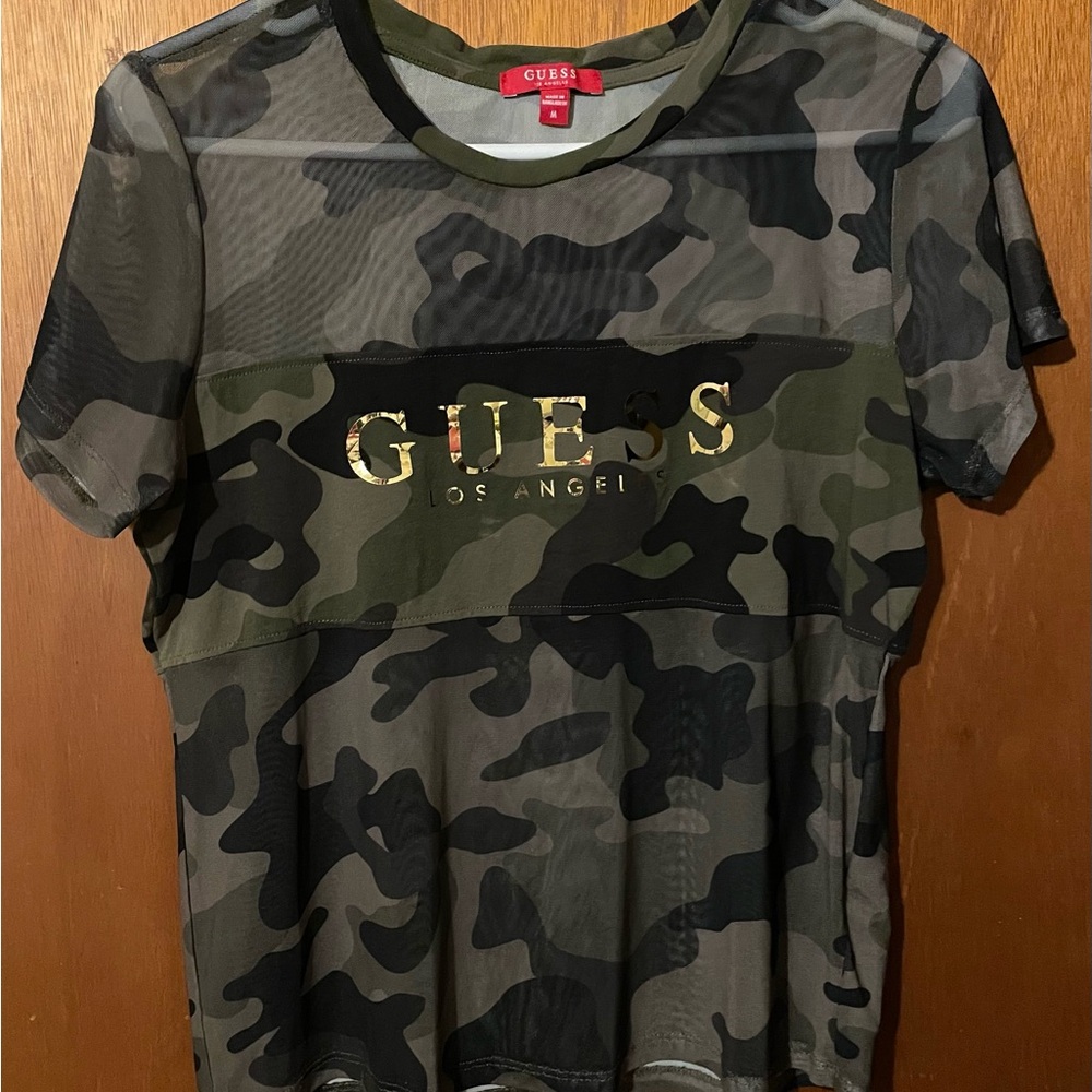 Guess Camouflage Crop Top with Gold Logo
